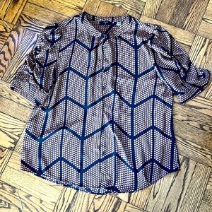 Tahari T xl black button-down blouse with tan dots